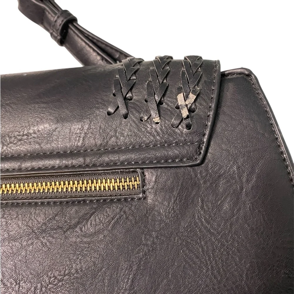 Antik Kraft Black Vegan Leather Saddlebag Crossbody Braid Detail Boho Western